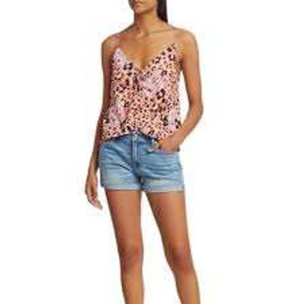 Paige Isela‎ Floral Leopard Print Silk Tank Cami Pink Sz M Coquette Summer Y2K